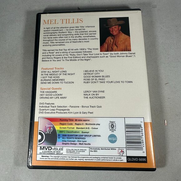 Mel Tillis Live Special Guest Stars The Haggars Leroy Van Dyke Region 0 DVD - Picture 2 of 3
